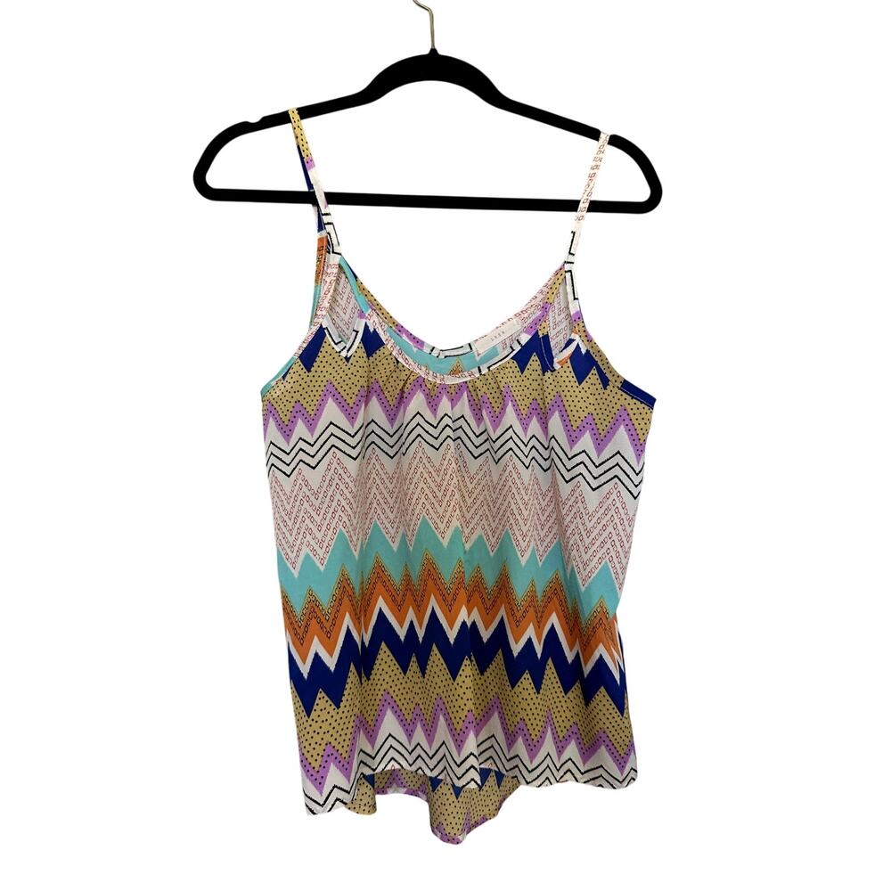 Lush Colorful Zig Zag Stripe Relaxed Fit Spaghetti Strap Tank Top M